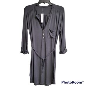 Lamade Grey Belted V-neck Dress